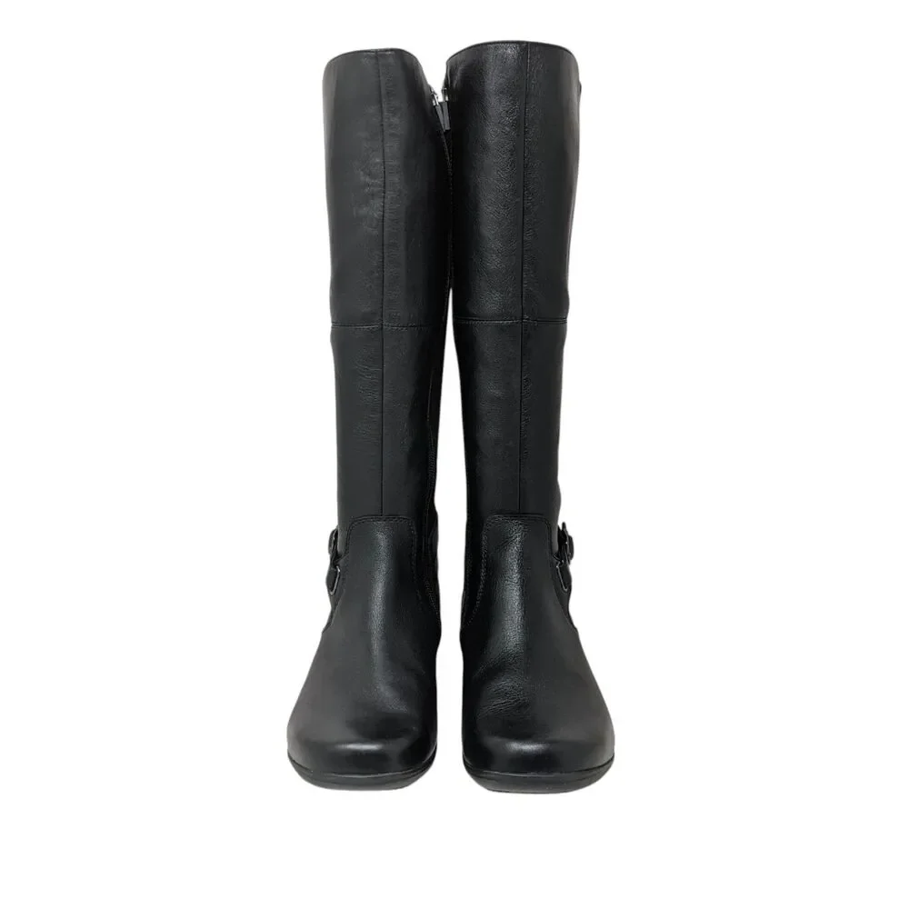 Dansko Francesca Black Milled Leather Tall Boots Womens 8